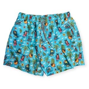 Boardies Men's Blue Tropical Luau Panda Bear Swim Shorts Trunks‎